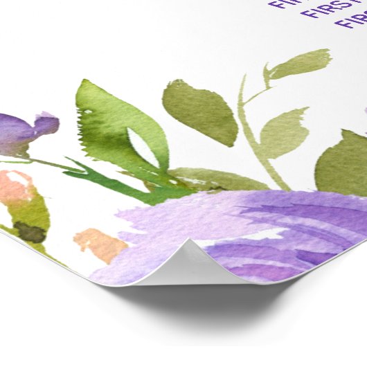 水エレガント色フローラ結婚の座席表 ポスター (角)