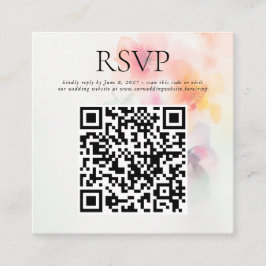 水エレガント色フローラ結婚のQRコードRSVP エンクロージャーカード