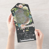 水エレガント色フローラ結婚オニキス オールインワン招待状 (貼ってはがせる)