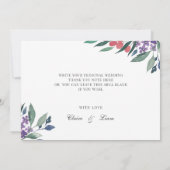 水エレガント色フローラ結婚サンキューカード 招待状 (裏面)