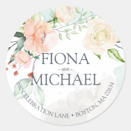 水エレガント色フローラ結婚差出人住所 ラウンドシール