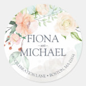 水エレガント色フローラ結婚差出人住所 ラウンドシール (正面)
