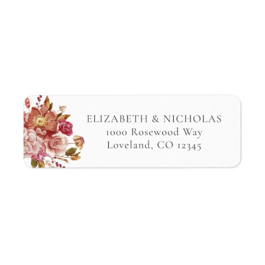 水エレガント色フローラ結婚差出人住所 ラベル (正面)
