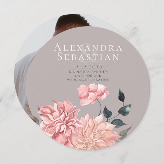 水エレガント色フローラ結婚式の日付を保存 セーブザデート (正面/裏面)