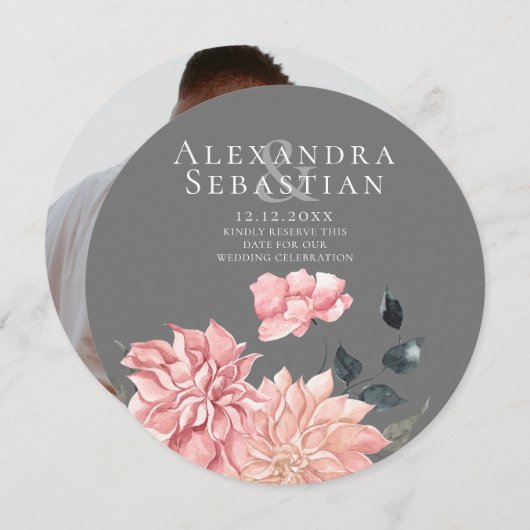 水エレガント色フローラ結婚式の日付を保存 セーブザデート (正面/裏面)