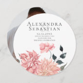 水エレガント色フローラ結婚式の日付を保存 セーブザデート (正面/裏面)