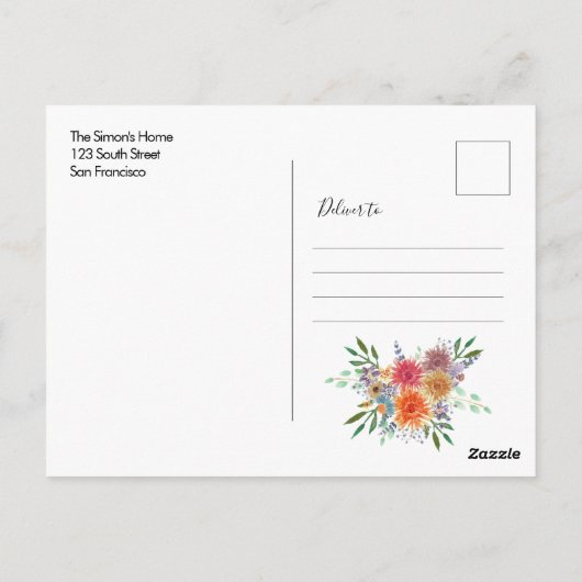 水エレガント色フローラ結婚式の日付を保存 ポストカード (裏面)