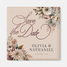 水エレガント色フローラ結婚式の日付を保存 マグネット