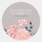水エレガント色フローラ結婚式の日付を保存 ラウンドシール (正面)