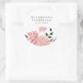 水エレガント色フローラ結婚式の日付を保存 ラウンドシール (バッグ)