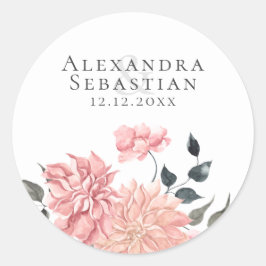 水エレガント色フローラ結婚式の日付を保存 ラウンドシール