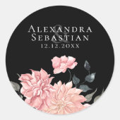 水エレガント色フローラ結婚式の日付を保存 ラウンドシール (正面)