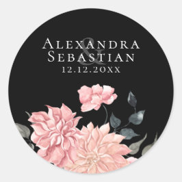 水エレガント色フローラ結婚式の日付を保存 ラウンドシール
