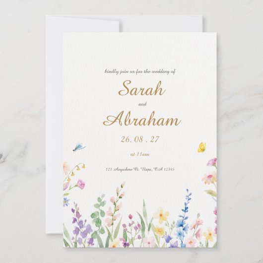 水エレガント色フローラ結婚式招待状 招待状 (正面)