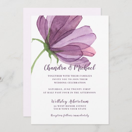 水エレガント色フローラ結婚式招待状 招待状 (正面/裏面)