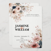 🌸水エレガント色フローラ結婚式招待状💐 招待状 (正面/裏面)