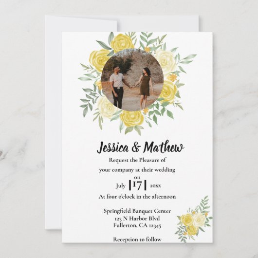 水エレガント色フローラ結婚式招待状 招待状 (正面)