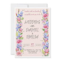 水エレガント色フローラ結婚式招待状