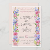 水エレガント色フローラ結婚式招待状 招待状 (正面/裏面)