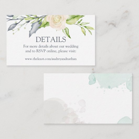 水エレガント色フローラ結婚詳細 エンクロージャーカード (正面/裏面)