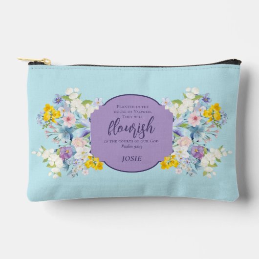 水エレガント色フローラ聖句パーソナライズされた アクセサリーポーチ (正面)