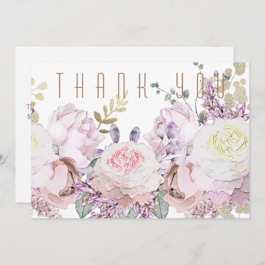 水エレガント色フローラ葬式 サンキューカード (正面/裏面)