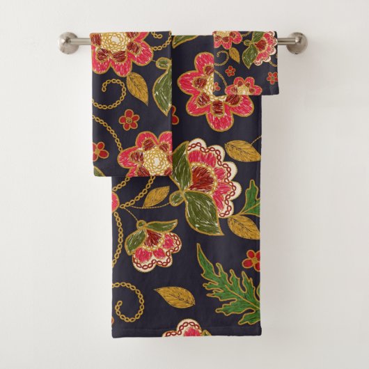 水エレガント色フローラ装飾的な目引き バスタオルセット (インサイチュ)