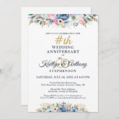 水エレガント色フローラ記念日ネイビー金ゴールド 招待状 (正面/裏面)