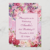 水エレガント色フローラ誕生日招待状 招待状 (正面/裏面)