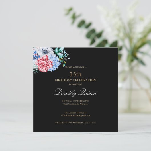 水エレガント色フローラ誕生日 招待状 (スタンド正面)