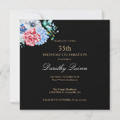 水エレガント色フローラ誕生日 招待状 (正面)