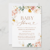 水エレガント色フローラ赤ちゃんシャワー 招待状 (正面)
