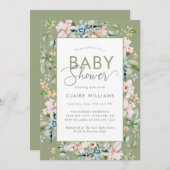 水エレガント色フローラ赤ちゃんシャワー 招待状 (正面/裏面)