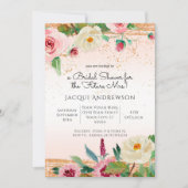 水エレガント色フローラ赤面バラ金ゴールドブライダル 招待状 (正面)