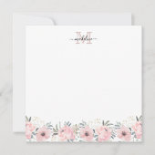 水エレガント色フローラ赤面ピンクモノグラム ノートカード (正面)