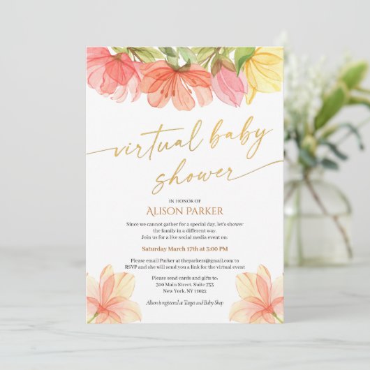 水エレガント色フローラ金ゴールドスクリプト仮想 招待状 (スタンド正面)