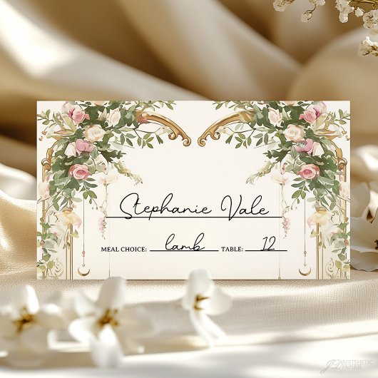 水エレガント色フローラ金ゴールド折り畳み プレイスカード