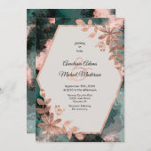 水エレガント色フローラ銅バラティール（緑がかった色）結婚 招待状 (正面/裏面)