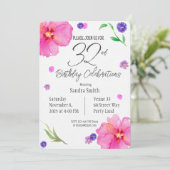 水エレガント色フローラ32番目の誕生日招待状 招待状 (スタンド正面)