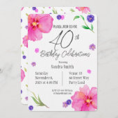 水エレガント色フローラ40th誕生日招待状 招待状 (正面/裏面)