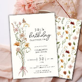 水エレガント色フローラ50誕生日 招待状