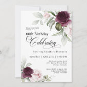 水エレガント色フローラ60誕生日 招待状 (正面)