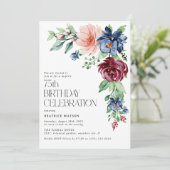 水エレガント色フローラ75thサプライズ誕生日 招待状 (スタンド正面)