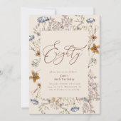 水エレガント色フローラ80誕生日 招待状 (正面)