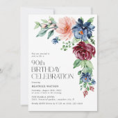 水エレガント色フローラ90誕生日 招待状 (正面)