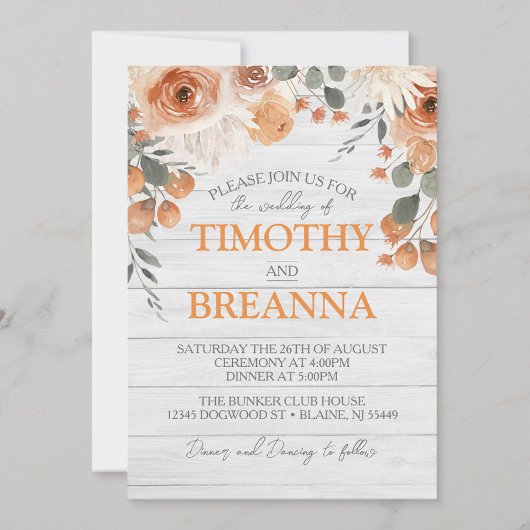 水エレガント色フローラ&ウッド結婚ズ 招待状