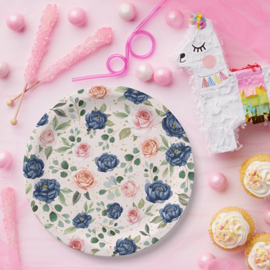 水エレガント色フローラ ペーパープレート (パーティー)