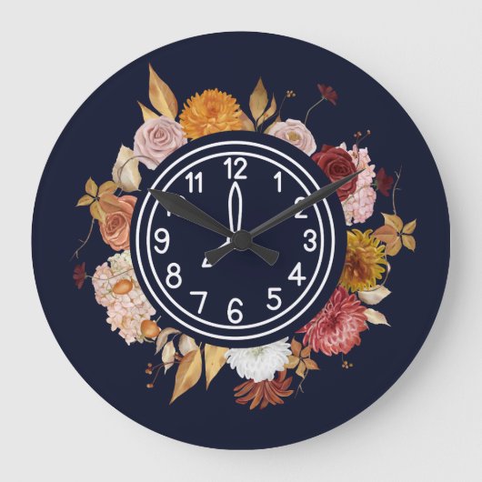 水エレガント色フローラ ラージ壁時計 (正面)
