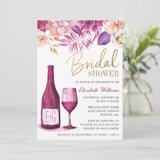 水エレガント色フローラ |ワインブライダルシャワー 招待状 (スタンド正面)