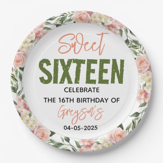 水エレガント色フローラSweet sixteen ペーパープレート (正面)